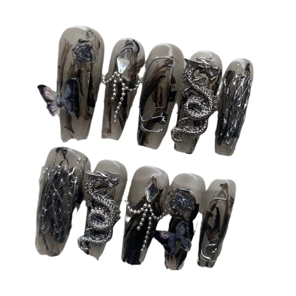 CHRISK Handmade Nail Wearing Chinese Style Nail Beauty Dragon's Descendants: Fake Nail and Patch Nail Enhancement (Size : M)