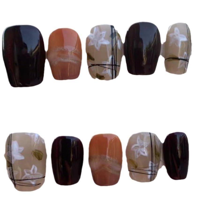 CHRISK Handmade Nail Wearing Amber Halo Dyeing Hand Painted Nail Beauty Whitening Detachable False Nail Sticker Short (Color : Handmade, Size : S)