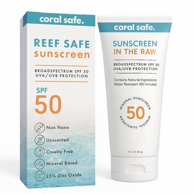 Reef Safe Mineral Sunscreen Travel Lotion SPF 50 - Mexico & Hawaii 104 Reef Act Compliant, Biodegradable, Zinc Oxide, Oxybenzone & Octinoxate Free, Water Resistant, Natural Ingredients, by Coral Safe