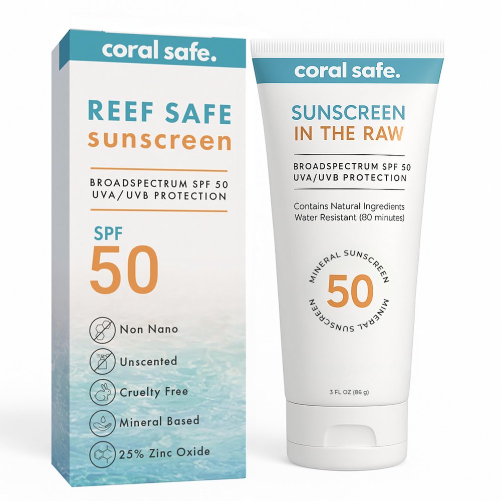 Reef Safe Mineral Sunscreen Travel Lotion SPF 50 - Mexico & Hawaii 104 Reef Act Compliant, Biodegradable, Zinc Oxide, Oxybenzone & Octinoxate Free, Water Resistant, Natural Ingredients, by Coral Safe