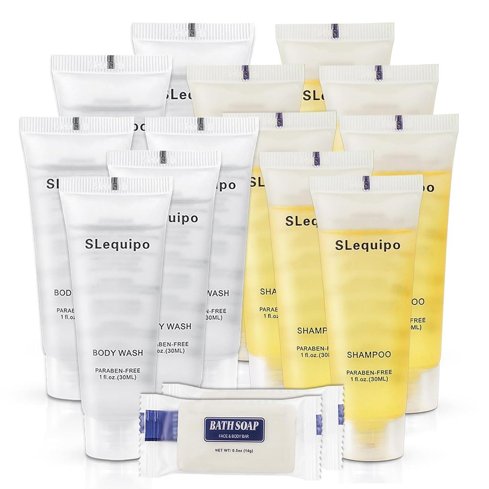 120pcs Bulk Bar Soap Mini Travel Size bundle with 100pcs Travel Size Body Wash and 100pcs Hotel Shampoo Travel Size Bulk