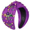 mokkia Mardi Gras Headband Accessories for Women Beaded Fleur De Lis Headband Purple Jeweled Rhinestone Knotted Hairband Fat Tuesday Carnival Parade Headwear Mardi Gras Outfits (Fleur De Lis A) view 1