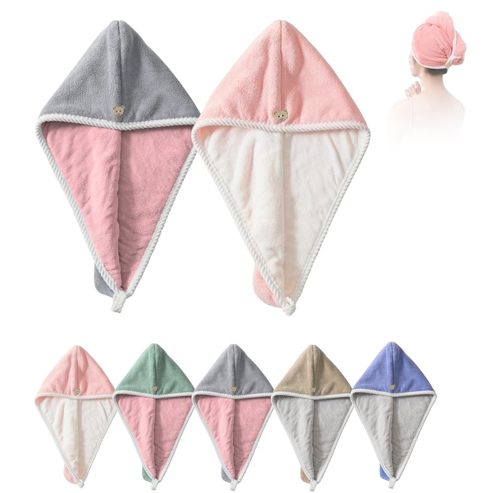 2PCS Double Layer Coral Velvet Quick Drying Hair Cap, Double-Layer Thickened Water-Absorbent Drying Hair Towel Shower Cap (2pcs-D,One Size)