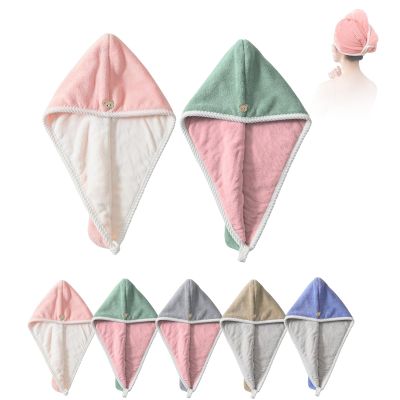 2PCS Double Layer Coral Velvet Quick Drying Hair Cap, Double-Layer Thickened Water-Absorbent Drying Hair Towel Shower Cap (2pcs-A,One Size)