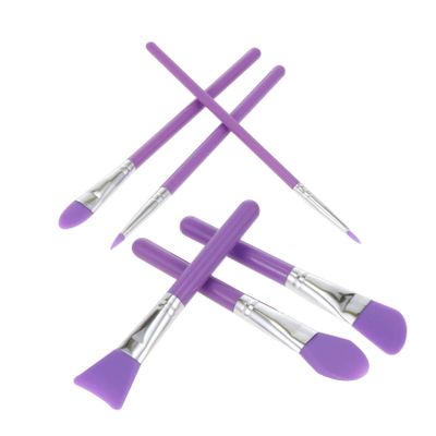 Angoily Silicone Makeup Brush Set 6 Piece Makeup Applicator Soft Purple Brushes Beauty Tools for Women Non-soaking Easy to Cle
