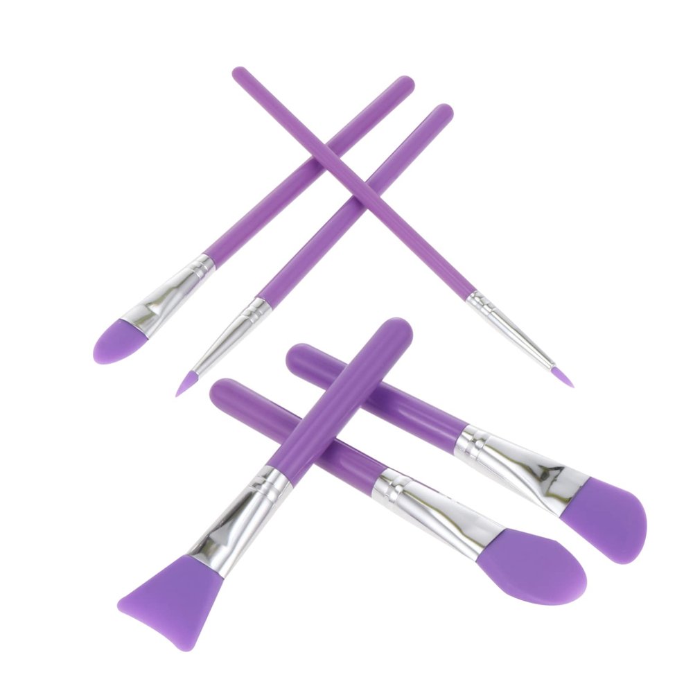Angoily Silicone Makeup Brush Set 6 Piece Makeup Applicator Soft Purple Brushes Beauty Tools for Women Non-soaking Easy to Cle