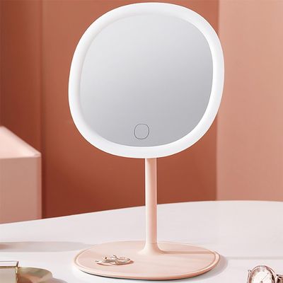 ICEMOB Lighted Makeup Mirror-Rechargeable LED Tabletop Vanity Mirror,Touch Control,3 Color Light Up Mirror,90Rotation,Portable Travel Mirror, for Women,Pink