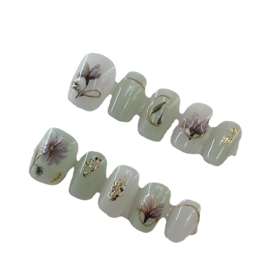 CHRISK Hand worn nail art patches fake nails nail patches flower fake nails (Color : A, Size : L)