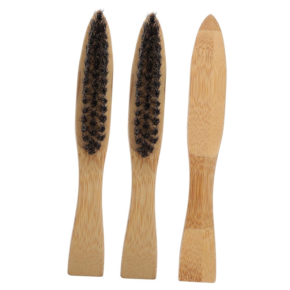 DOITOOL 3pcs Natural Boar Bristle Beard Brush Wooden Mustache Grooming Tools for Men Elastic and Gentle Bristles for Facial Hair Care Lightweight Long Handle for Daily Use