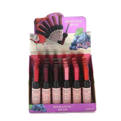 24 Pices Wine Bottle Lip Tint Stain Set Matte All Day Liquid Lipstick Sets for Women Wine bottle Red Matte Long Lasting 24 Hour
