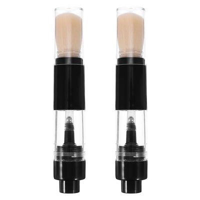 2PCS Retractable Blush Brush with Refillable Loose Powder Bottle Jars Portable Powder Brush Pressed Refillable Makeup Powder Brush Travel Loose Powder Brush
