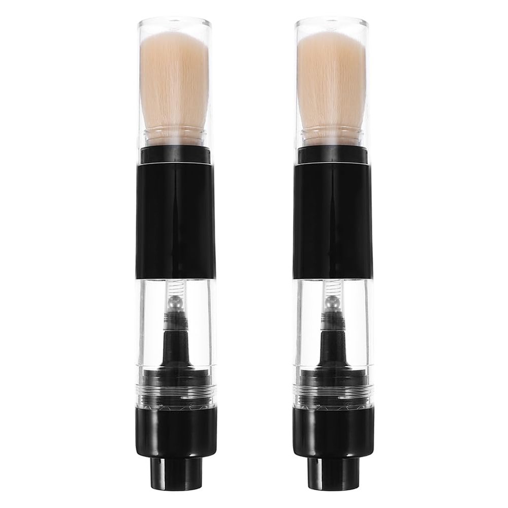 2PCS Retractable Blush Brush with Refillable Loose Powder Bottle Jars Portable Powder Brush Pressed Refillable Makeup Powder Brush Travel Loose Powder Brush