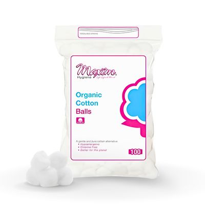 Maxim GOTS Certified Organic Cotton Balls, 100 Count | Ultra-Soft Hypoallergenic Cotton Balls for Sensitive Skin, Chlorine-Free Biodegradable Cotton for Face, Baby Care & First Aid