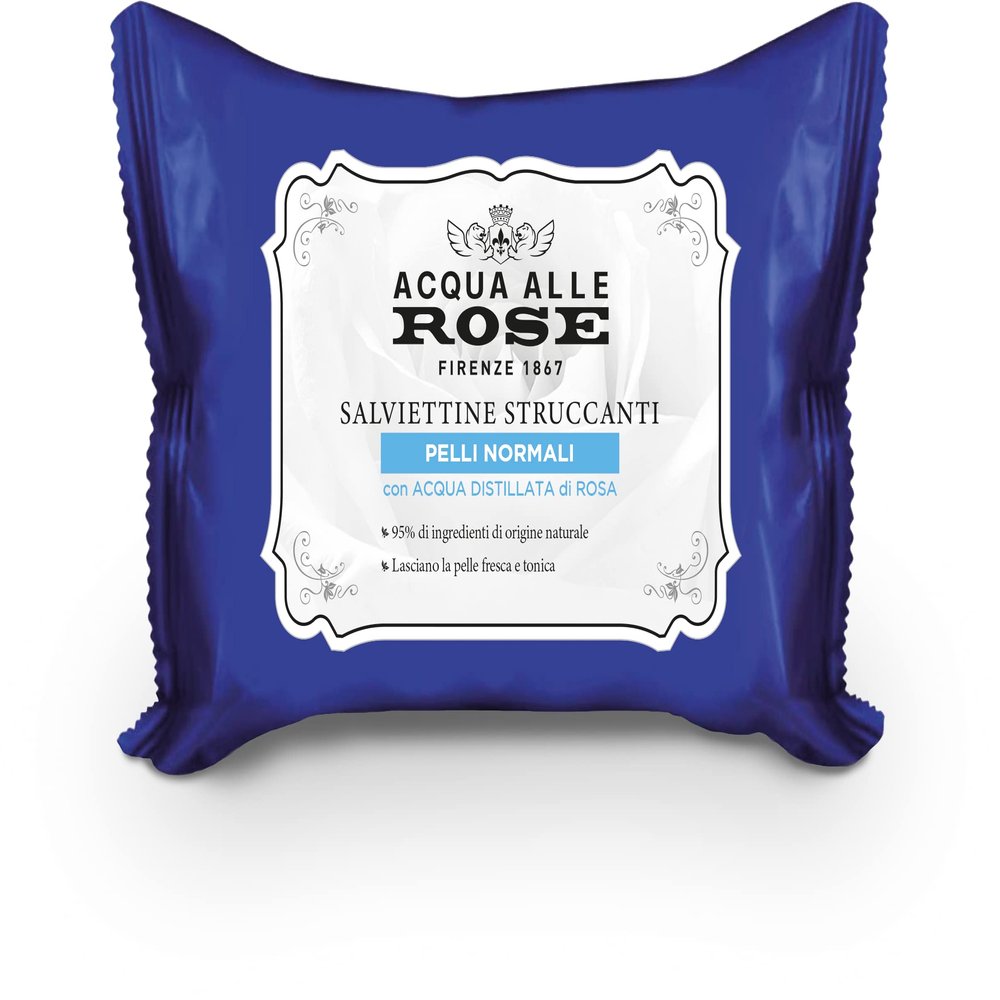 Acqua alle Rose Firenze 1867 Salviettine Strucccati Rinfrescanti for the Face, Eyes and Lips with Damask Rose 1 pacco da 20 pezzi 1 unit - Made in Italy [italian import]