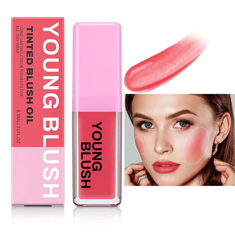 Color Changing Blush Oil, Skin's Natural PH Changing Blush for Dewy, Lightweight & Waterproof & Moisturizing Formula, Lasting Hydrating Rouge for All Skin, Easy To Blend, 6.5ml (Pink)