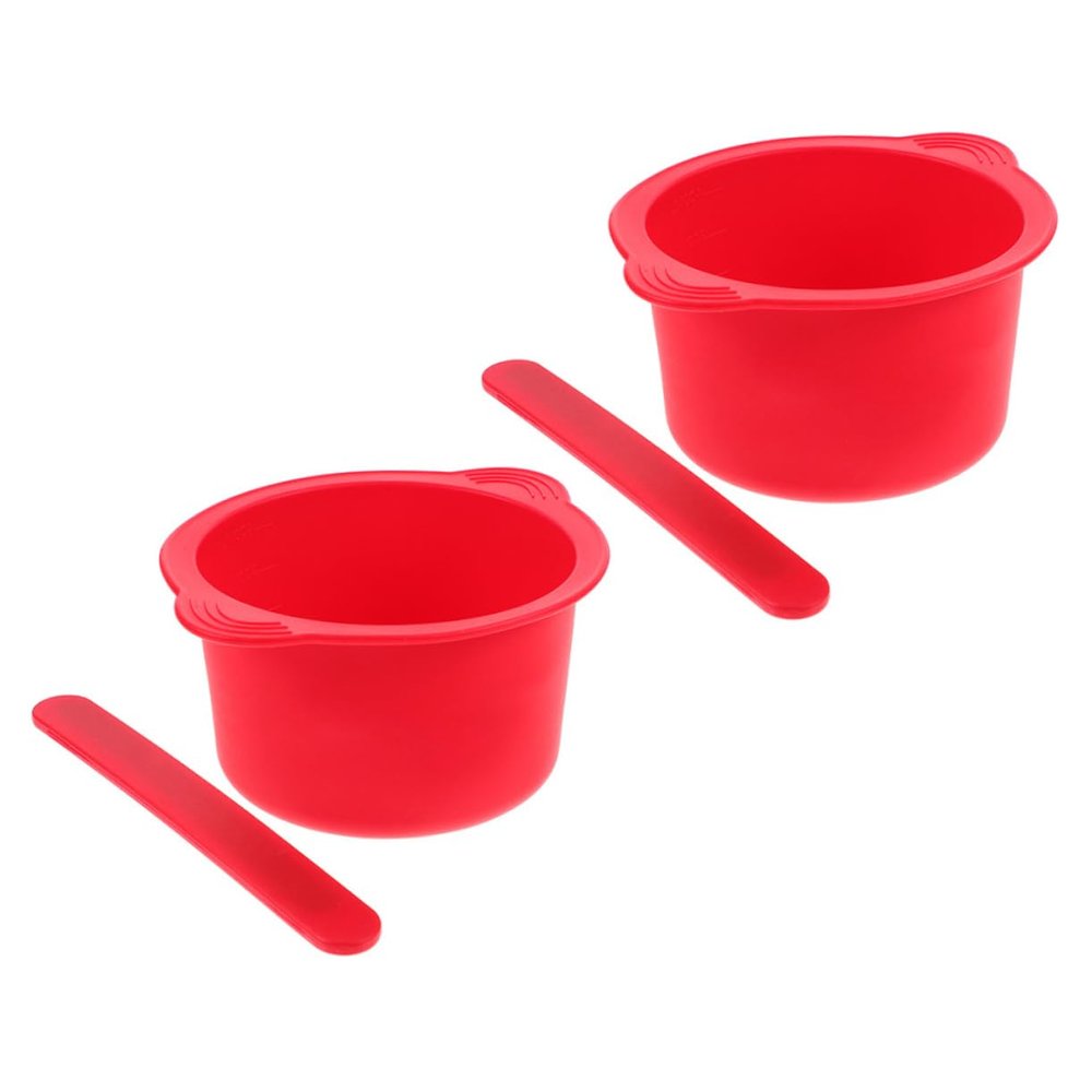 HAKIDZEL 2sets Silicone Wax Warmer Liner Bowls with Mixing Sticks High Temperature Resistant Non-stick Replacement Wax Pots for Hair Removal and Mask Application Red