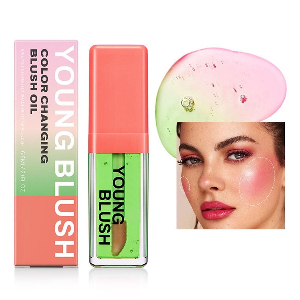 Color Changing Blush Oil, Skin's Natural PH Changing Blush for Dewy, Lightweight & Waterproof & Moisturizing Formula, Lasting Hydrating Rouge for All Skin, Easy To Blend, 6.5ml (Clear Green)