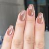 CEWEWP Brown Press-on Nails, 24pcs, Square Shape, Glossy, Cat Eye Holographic Design, Autumn-inspired Decoration view 1
