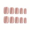 CEWEWP Brown Press-on Nails, 24pcs, Square Shape, Glossy, Cat Eye Holographic Design, Autumn-inspired Decoration view 4