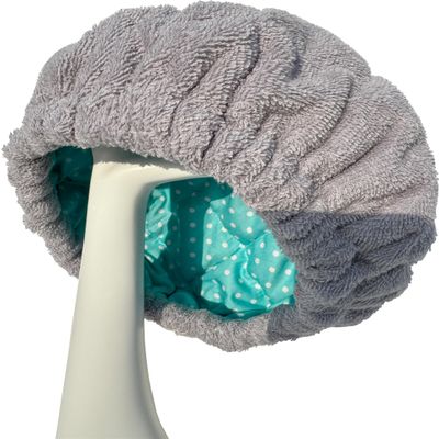 AKISS Flaxseed Deep Conditioning Heat Cap Portable Microwave Hot Bonnet Therapy Hair care Cap For Women (Grey/Dot, Large)