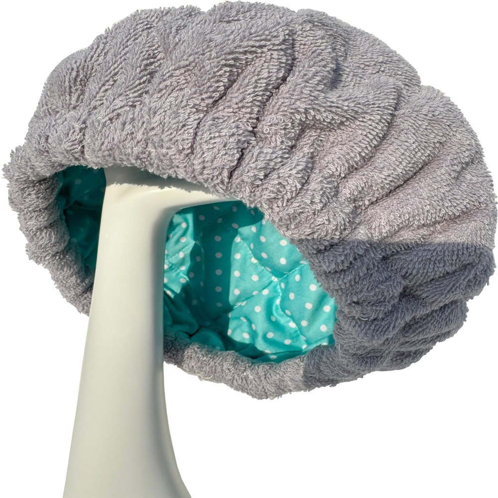 AKISS Flaxseed Deep Conditioning Heat Cap Portable Microwave Hot Bonnet Therapy Hair care Cap For Women (Grey/Dot, Large)
