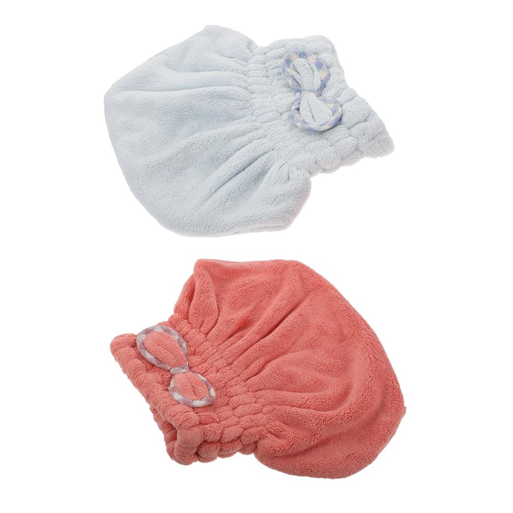 Angoily 2pcs Coral Fleece Hair Drying Towels Quick Drying Shower Caps for Women Adorable Cartoon Design Lightweight and Absorbent Bathing Hats for Home and Travel