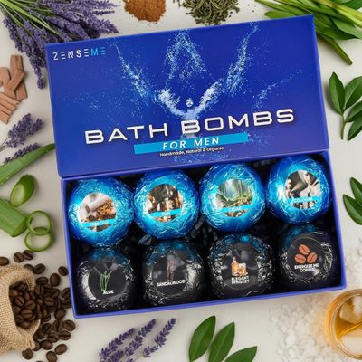 Bath Bombs for Men - Mens Relaxing Bath Bombs Gift Set - Organic with Masculine Scents for Him - 2.5 Oz Each - Gift Set of 8 Scented with Natural Essential Oils for Boyfriend, Husband or Father