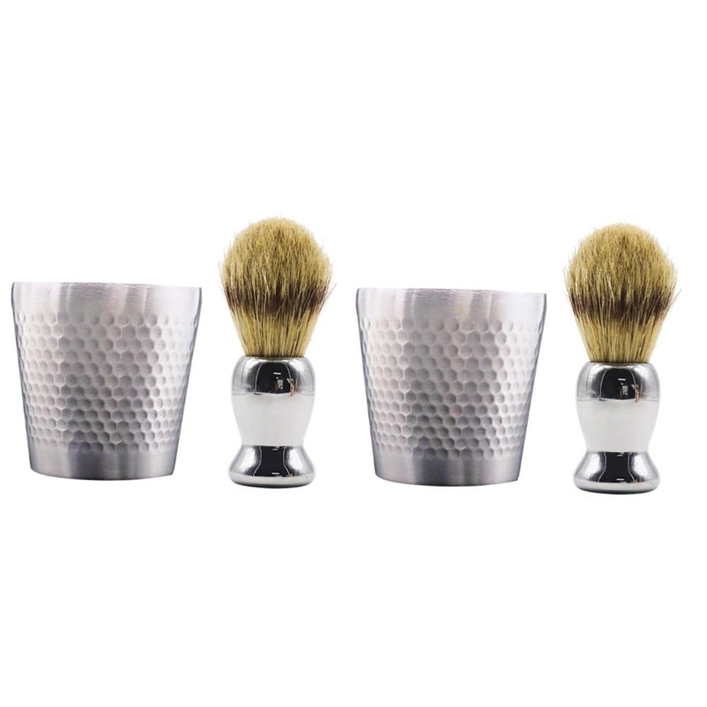 DOITOOL 2sets Beard Shaving Bowl Holder Hair Brush Set Men's Grooming Kit Stencil Tool Safe Use