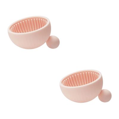 Beaupretty 2pcs Portable Silicone Makeup Brush Cleaner Bowl Pink Cosmetic Brush Cleaning Mat for Easy Deep Cleaning Salon Home Use