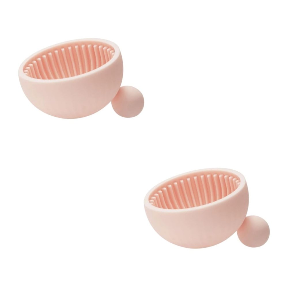 Beaupretty 2pcs Portable Silicone Makeup Brush Cleaner Bowl Pink Cosmetic Brush Cleaning Mat for Easy Deep Cleaning Salon Home Use