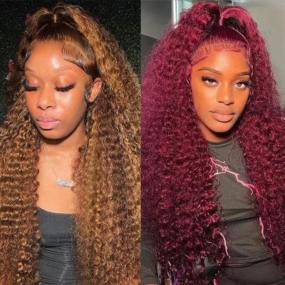 13x6 Highlight Lace Front Wigs Human Hair Deep Curly Human Hair Wigs With 13x4 99j Burgundy Deep Wave Lace Front Wigs Human Hair Pre Plucked