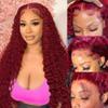 13x6 Highlight Lace Front Wigs Human Hair Deep Curly Human Hair Wigs With 13x4 99j Burgundy Deep Wave Lace Front Wigs Human Hair Pre Plucked view 3