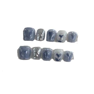 Cute Fake Nail Metal Short Style Halo Dyed Ice Transparent Finished Nail Beauty, Handmade Wearable Nail, Detachable (Color : A, Size : XS)