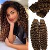 Curly Sew in Hair Extensions Real Human Hair Chocolate Brown Hand Tied Weft Human Hair Bundles for Women Full Head Blonde Hand Tied Water Wave Sew in Double Weft Hair Extensions 80G 14Inch view 1