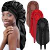 3Pcs Bonnets for Black Women Braid Bonnet, Large Long Satin Bonnet for Braids Sleeping, Black Women Satin Silk Bonnet (3Pcs-Black & Brown & Red) view 1