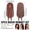3Pcs Bonnets for Black Women Braid Bonnet, Large Long Satin Bonnet for Braids Sleeping, Black Women Satin Silk Bonnet (3Pcs-Black & Brown & Red) view 4