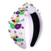 NVENF Mardi Gras Headband Carnival Accessories for Women Crown Mask Headbands Green Purple Gold Rhinestone Pearl Jeweled Knotted Headband Fat Tuesday Parade Party Favors Gifts (Beaded Mask - White) view 1