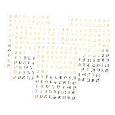 Housoutil 5sheets Self-Adhesive English Character Nail Stickers Alphabet Designs for Nail Art for Home and Salon Use Art