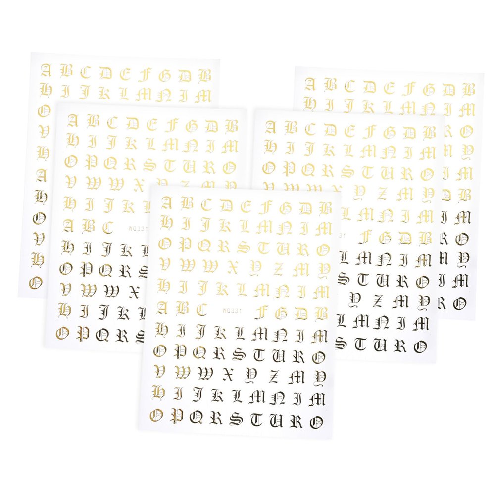 Housoutil 5sheets Self-Adhesive English Character Nail Stickers Alphabet Designs for Nail Art for Home and Salon Use Art