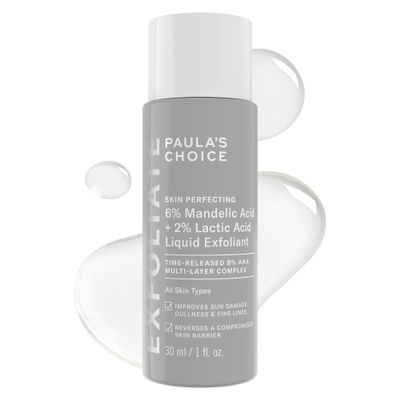 Paulas Choice Liquid Face Exfoliant 6% Mandelic Acid + 2% Lactic Acid Exfoliant, Gentle Daily AHA Exfoliation for Discoloration, Bumpy Texture & Radiance, for Sensitive Skin, Fragrance-Free, 1 fl oz