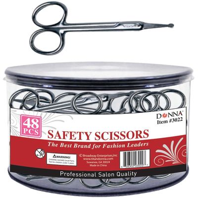 DONNA Safety Scissors 48pcs Small Scissor, Eyebrow Scissors, Nose Hair Scissors Round Tip Design Grooming Scissors for Hair, Eyelashes, Nose, Eyebrow Trimming, Mustache.