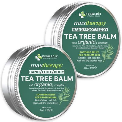 KESMEDIK Tea Tree Oil MaxTherapy Balm, Itchy Skin Relief, Soothing for Rashes, Jock Itch, Athletes Foot, Chafing, Insect Bites, Folliculitis, Dry Sensitive Skin, Effective & Safe for All Ages, 2-Pack