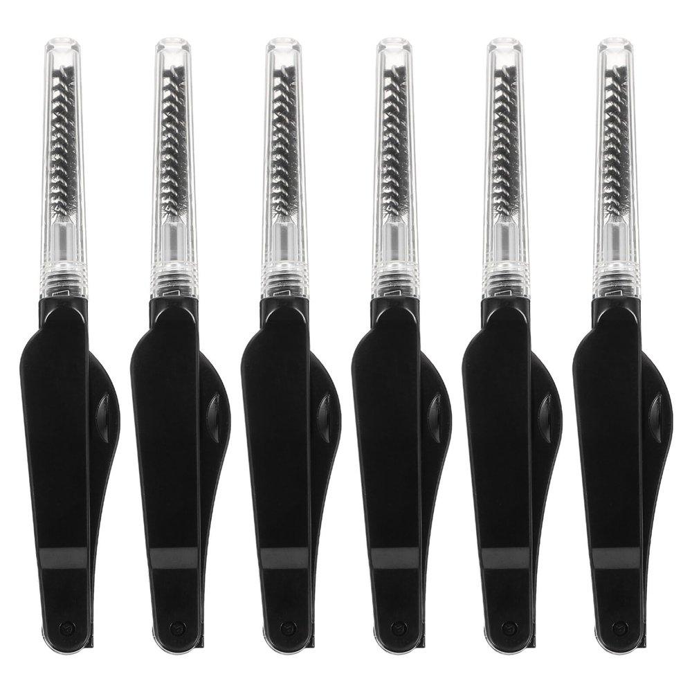 Ipetboom 6pcs Double-ended Folding Eyelash and Eyebrow Brush Portable Makeup Tool for Women Multifunctional Eyebrow Comb and Eyelash Comb for Travel and Everyday Use Black