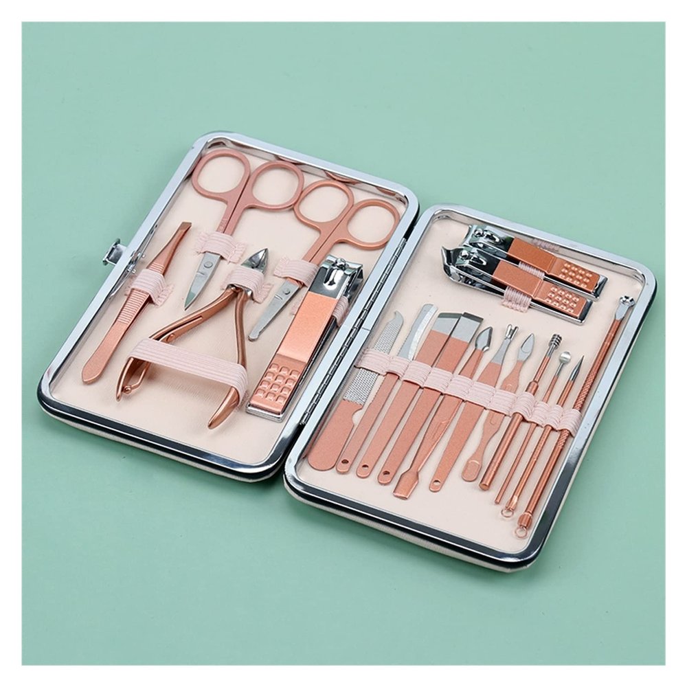 18PCS/Set Nail Clipper Professional Stainless Steel Multi-Function Nail Scissors Clipper Tweezer Foot Hand Care Tools (Color : As Shown, Size : 15.79.82.3cm) (As Shown 15.7 * 9.8 * 2.3cm)