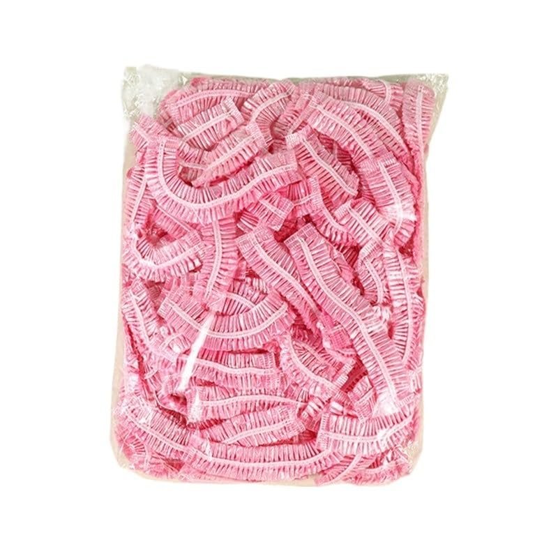 100pcs/set Disposable Shower Caps Plastic Waterproof Headgear Pink Spa Salon Hotel Hair Dye Women Elastic Hair Cap Bathroom (Color : 100pcs-pink, Size : Medium)