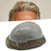 Toupee For Men V-loop knots Super Thin Skin Human Hair 8x10 Inch Replacement System Mens Toupee Natural Mens Hairpiece#620 Light Brown with 20% gray hair-90% Light Density view 1