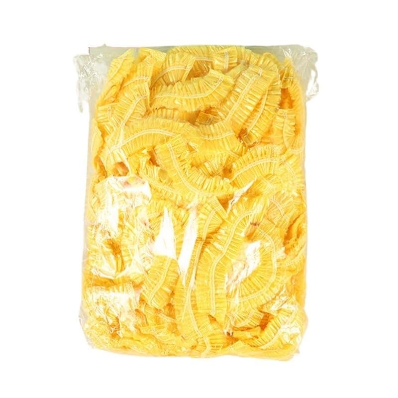 100pcs/set Disposable Shower Caps Plastic Waterproof Headgear Pink Spa Salon Hotel Hair Dye Women Elastic Hair Cap Bathroom (Color : 100pcs-yellow, Size : Medium)