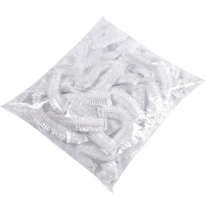 100pcs/set Disposable Shower Caps Plastic Waterproof Headgear Pink Spa Salon Hotel Hair Dye Women Elastic Hair Cap Bathroom (Color : 100pcs-white, Size : Medium)