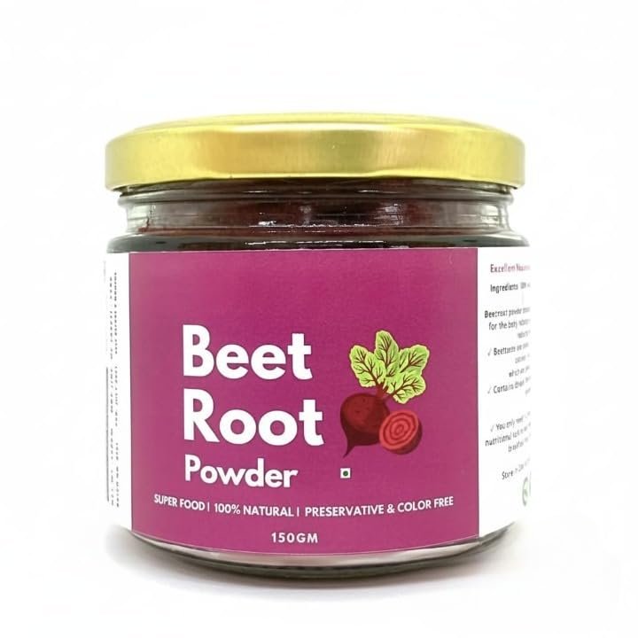 Beetroot Powder- Best for Skin, Hair & Health | Superfood | 100% Natural| Free from Preservaties & Artificial Color | Rich in antioxidants, Dietary Fiber, Calcium, Iron | Glass Jar 150 GM