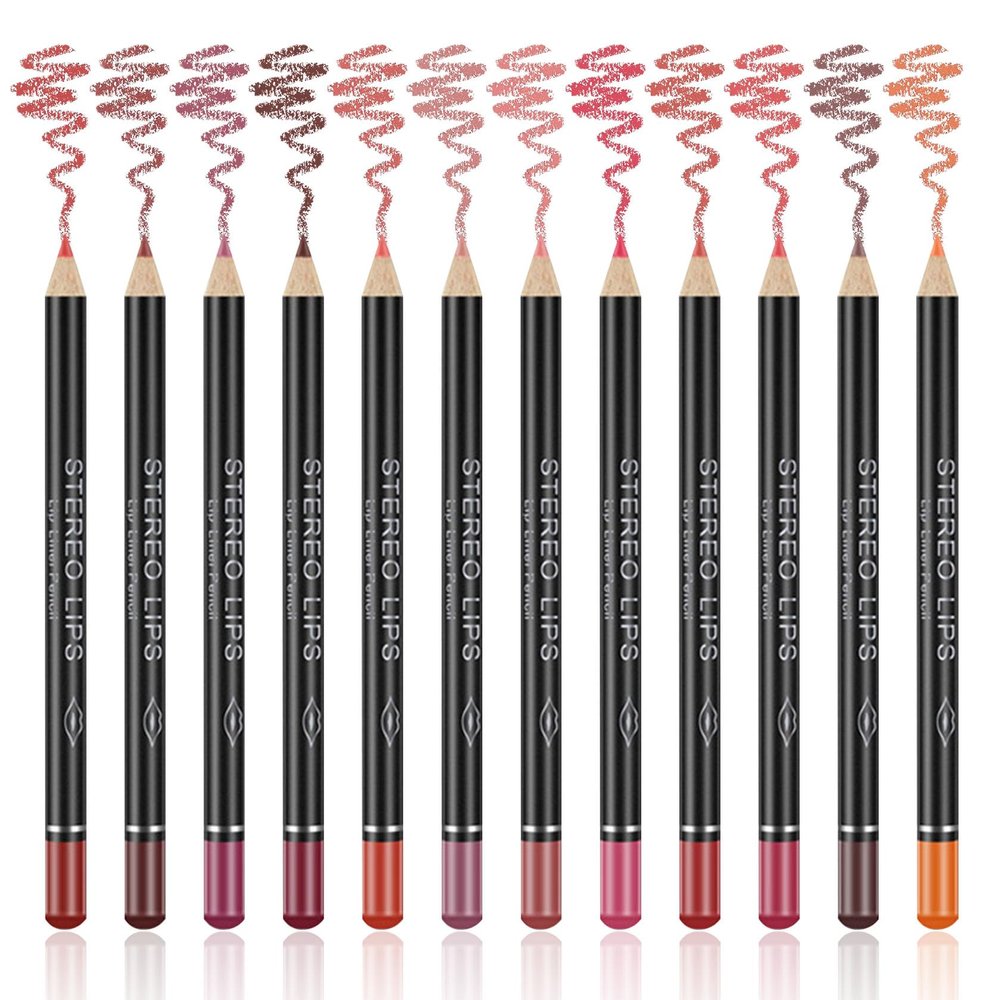 12 Colors Matte Lip Liner Pencil Set - Velvet Smooth, Long Lasting, High Pigmented Brown Lip Liner - Waterproof & Fade Resistant - Professional Makeup Gift Set for Women